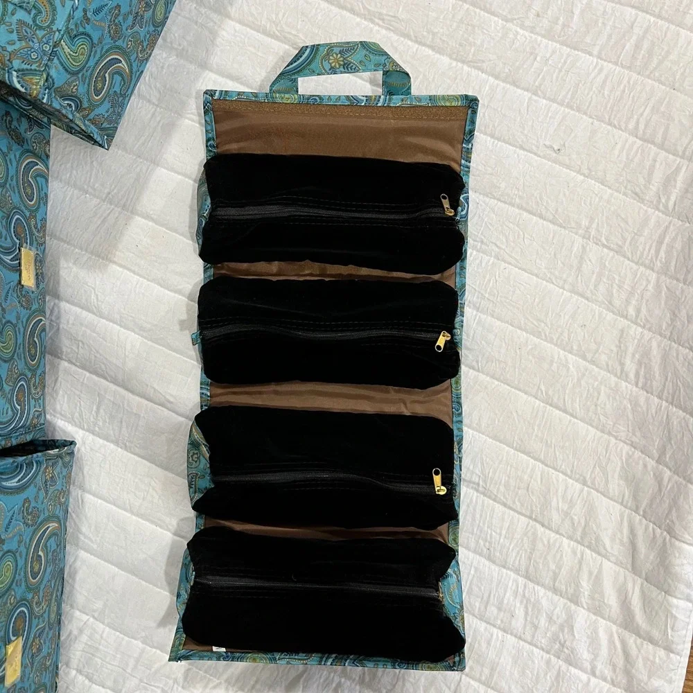 Joy Mangano Better Beauty Case Set Paisley Teal 5 Piece Organizer